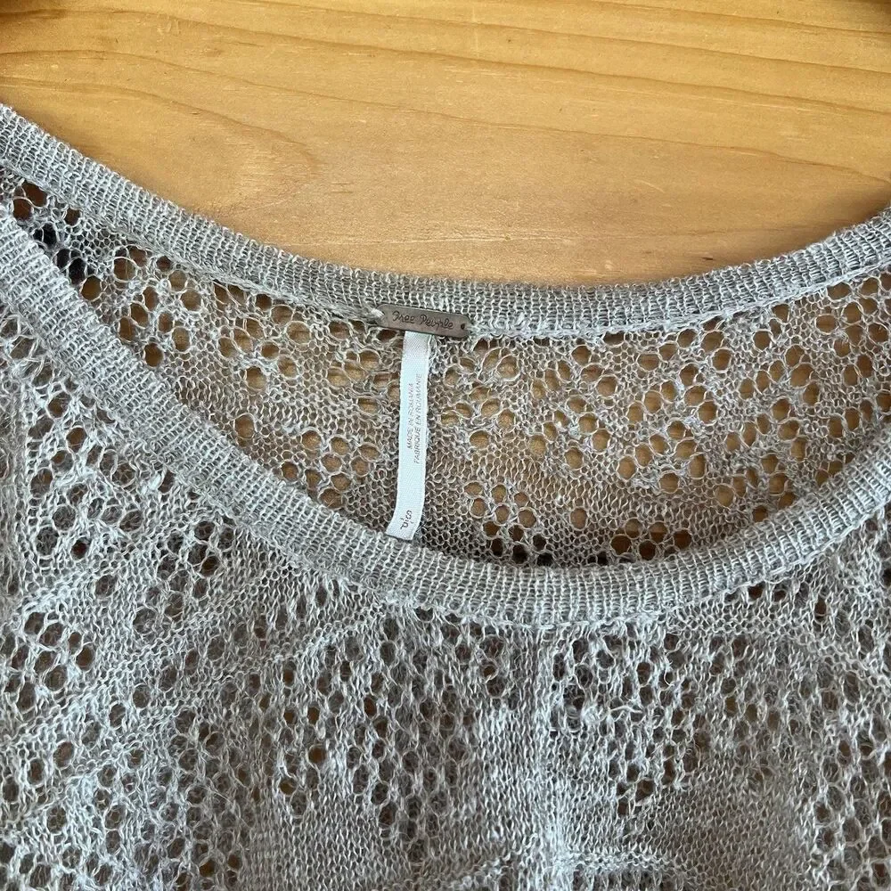 Free People Natural Waterfalls Long Sleeve Knit Crochet Blouse Tan Womens Size S